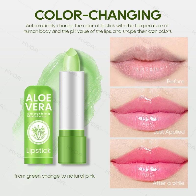 Ownest 5 Pcs Aloe Vera Lip Balm, PH Color Changing Lipstick, Change from Green to Natural Pink, Deep Hydrating Tinted Lip Balm, Daily Lip Moisturizer for Dry Cracked Lips, with Real Aloe Vera - Image 4
